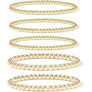 Gold Plate Bead Bracelet for Women 14K GoldPlated Bead Ball Bracelet Stretchable